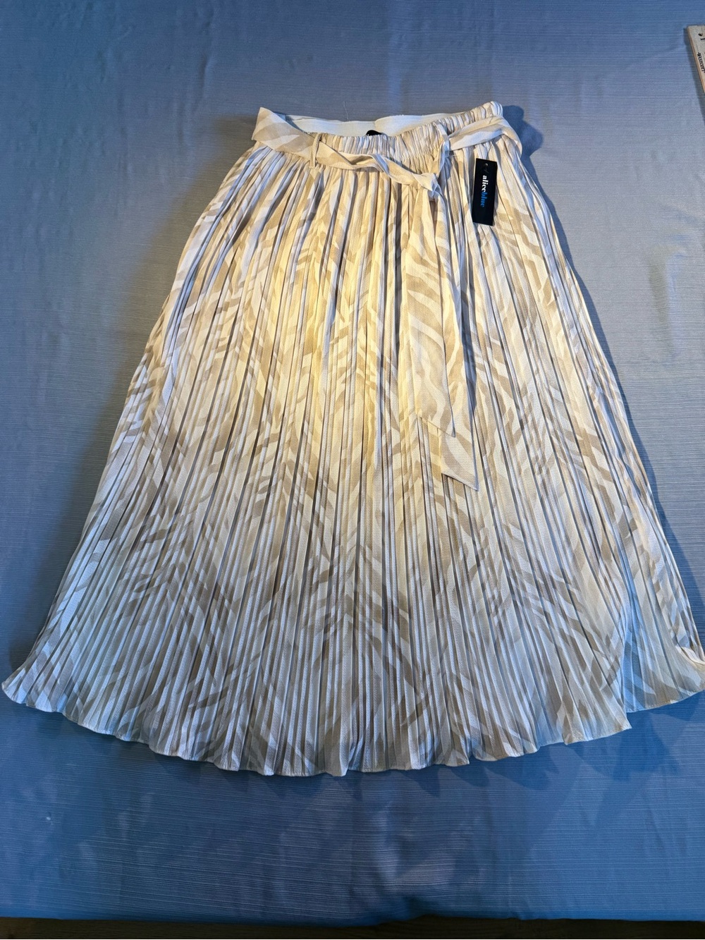 Alice Blue Cream and White Pleated A-Line Midi Skirt